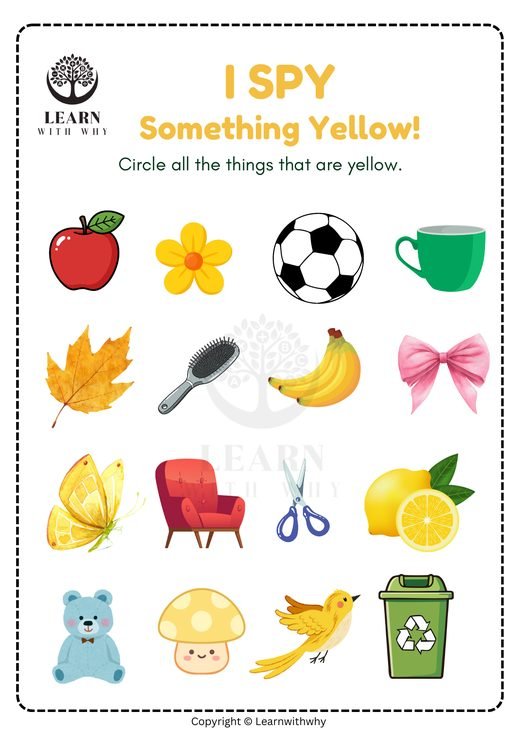 Colours 7 — I spy something yellow worksheet preview