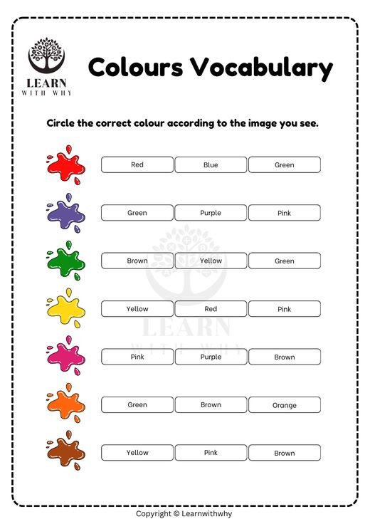 Colours 9 — circle the colour worksheet preview