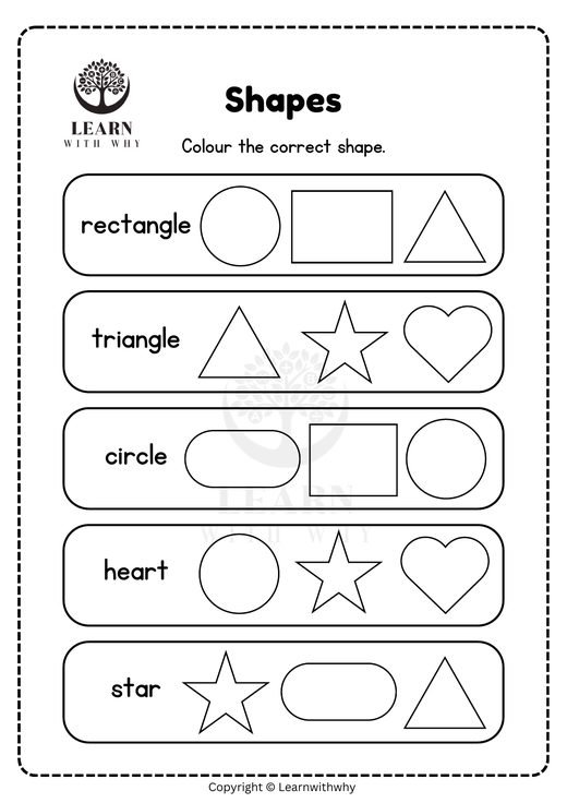Shapes 2 — colour the correct shape worksheet preview