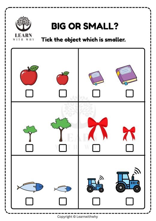 Sizes 3 — tick the smaller one worksheet preview